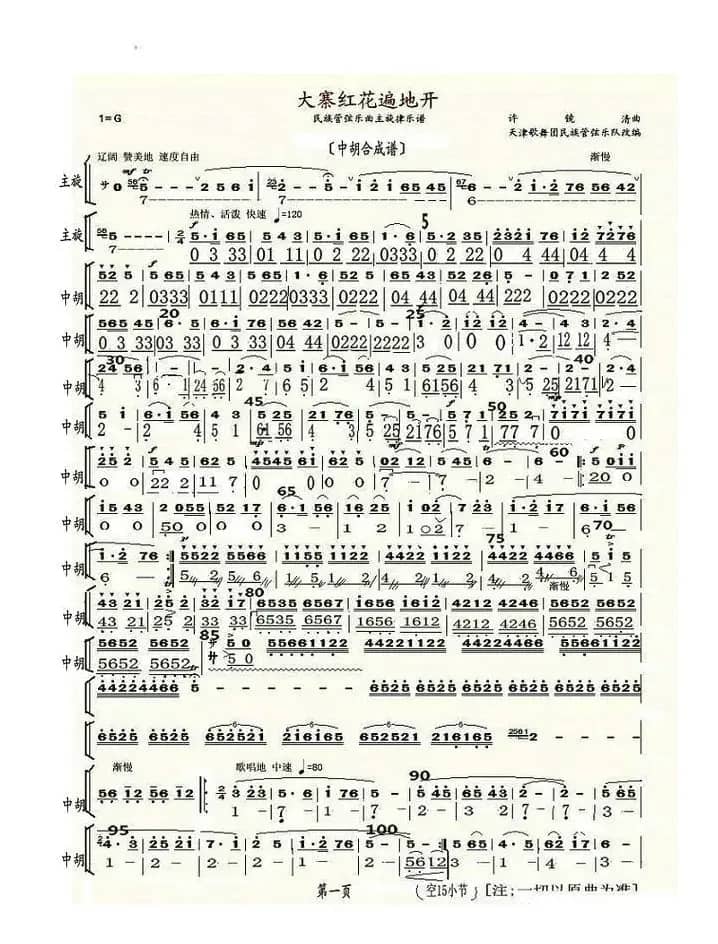 大寨红花遍地开（中胡合成谱）