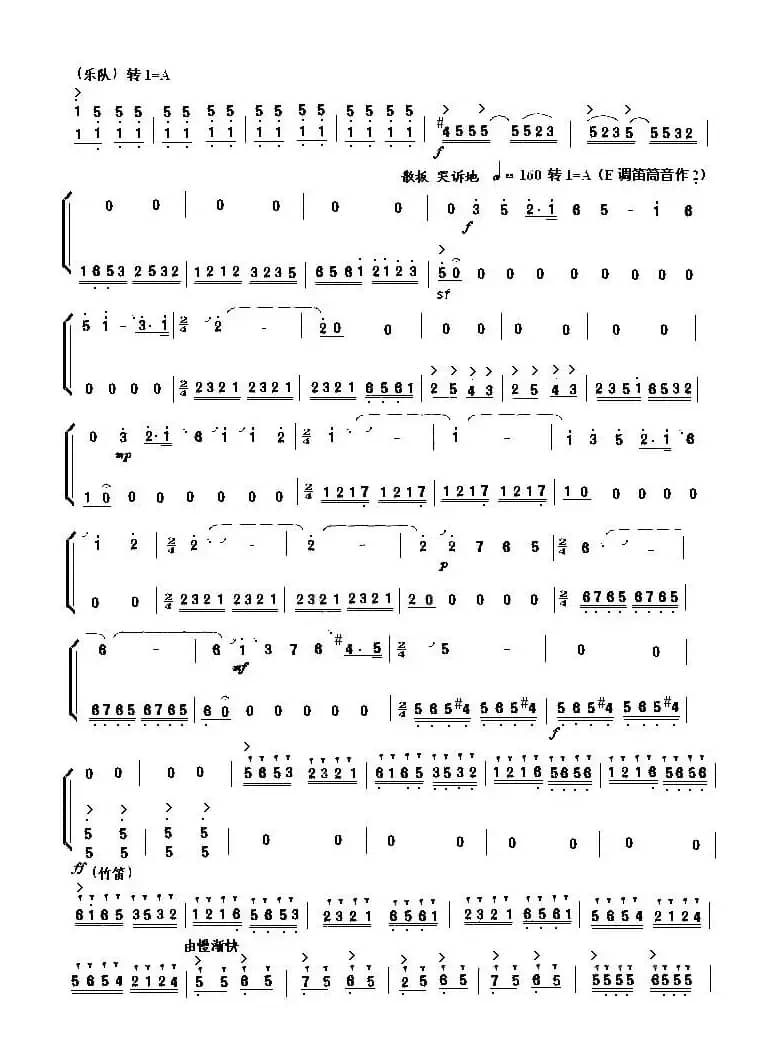 梁山伯与祝英台（竹笛与乐队二声部简谱）