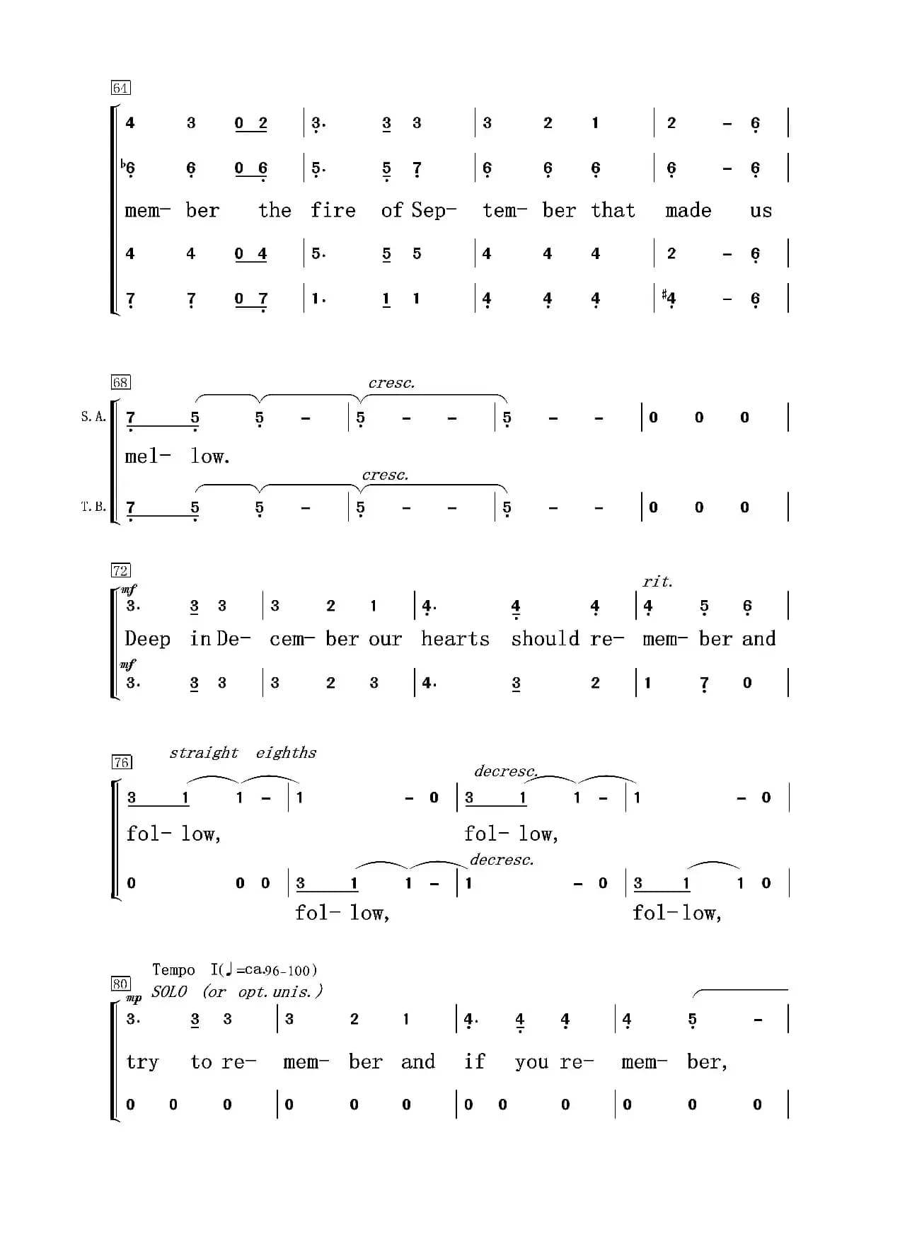 try to remember (混声合唱简谱）