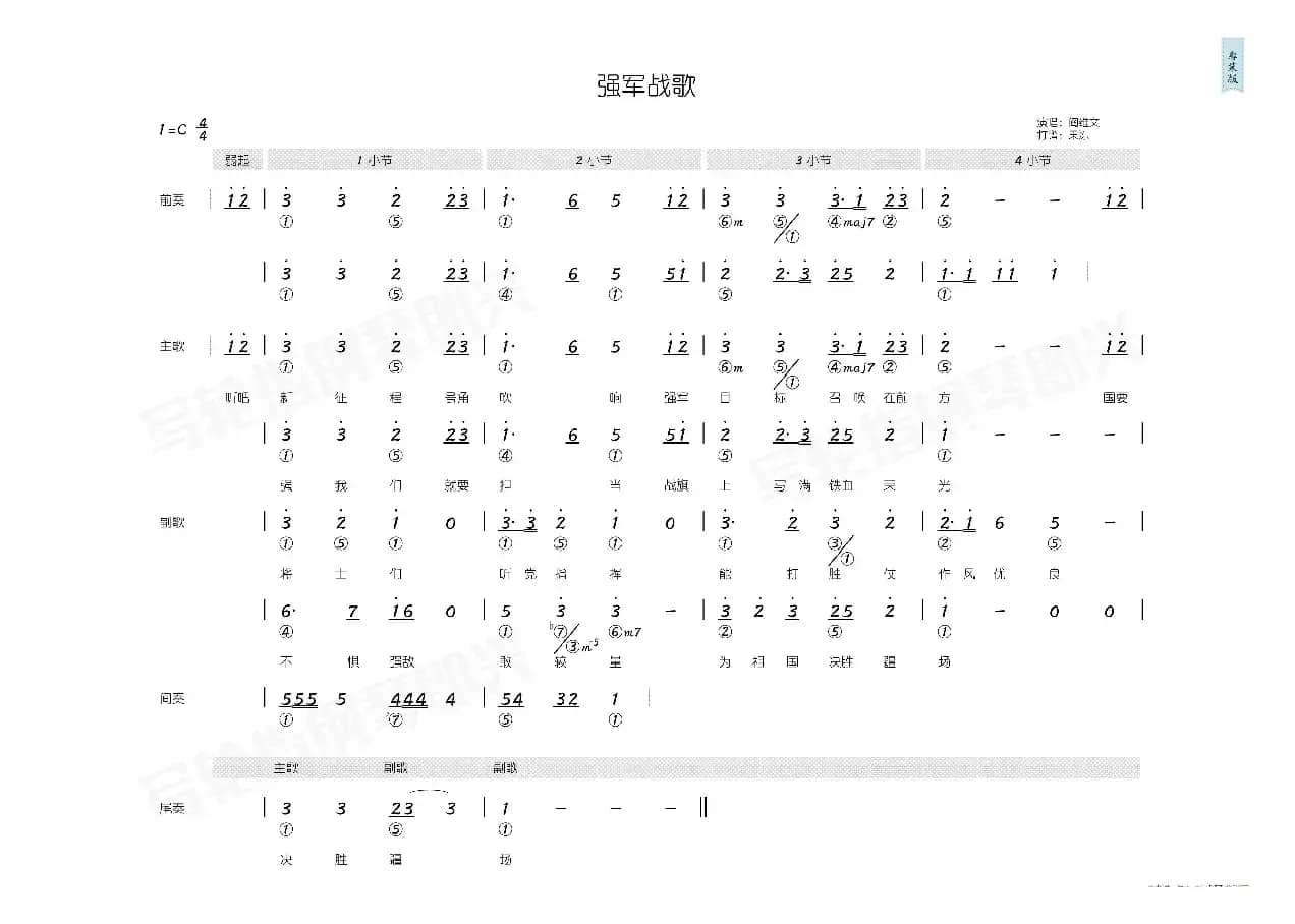 强军战歌（简和谱）