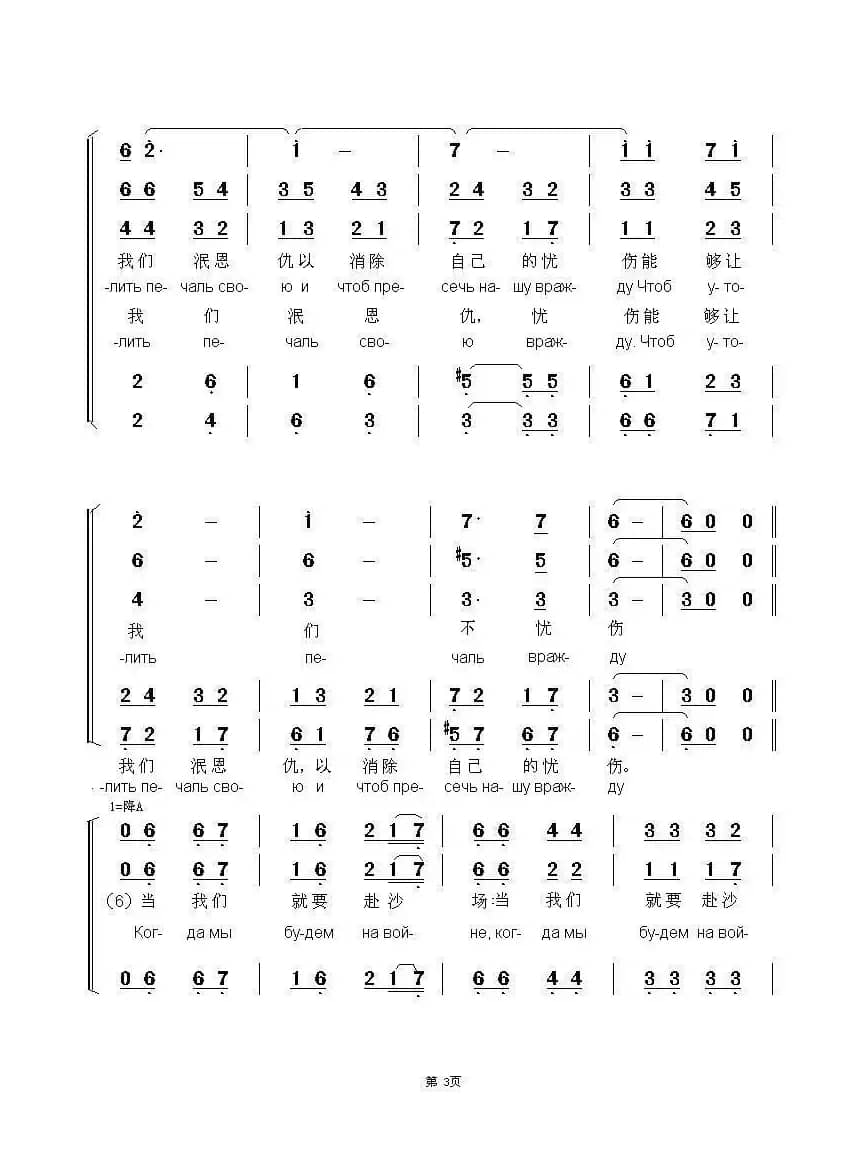 当年曾战斗在沙场КОГДА МЫ БЫЛИ НА ВОЙНЕ（中俄简谱）