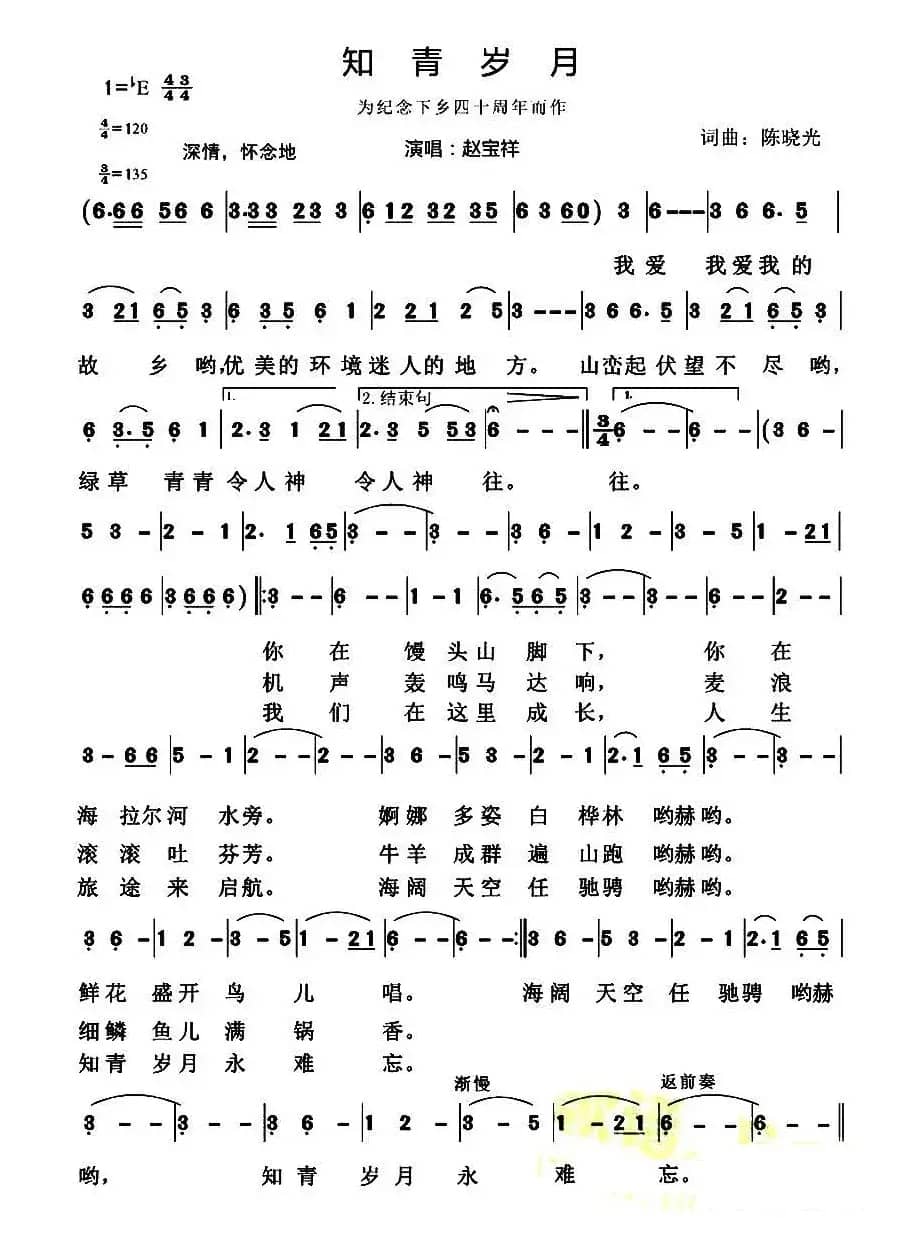 知青岁月（陈晓光 词曲）