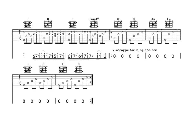 卡农(指弹版)（吉他六线谱）