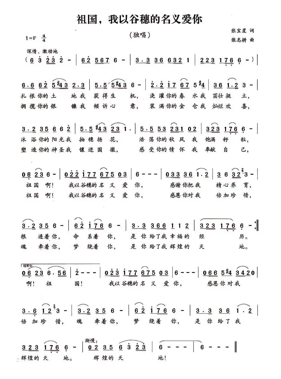 祖国,我以谷穗的名义爱你(张宝星词 张志耕曲)