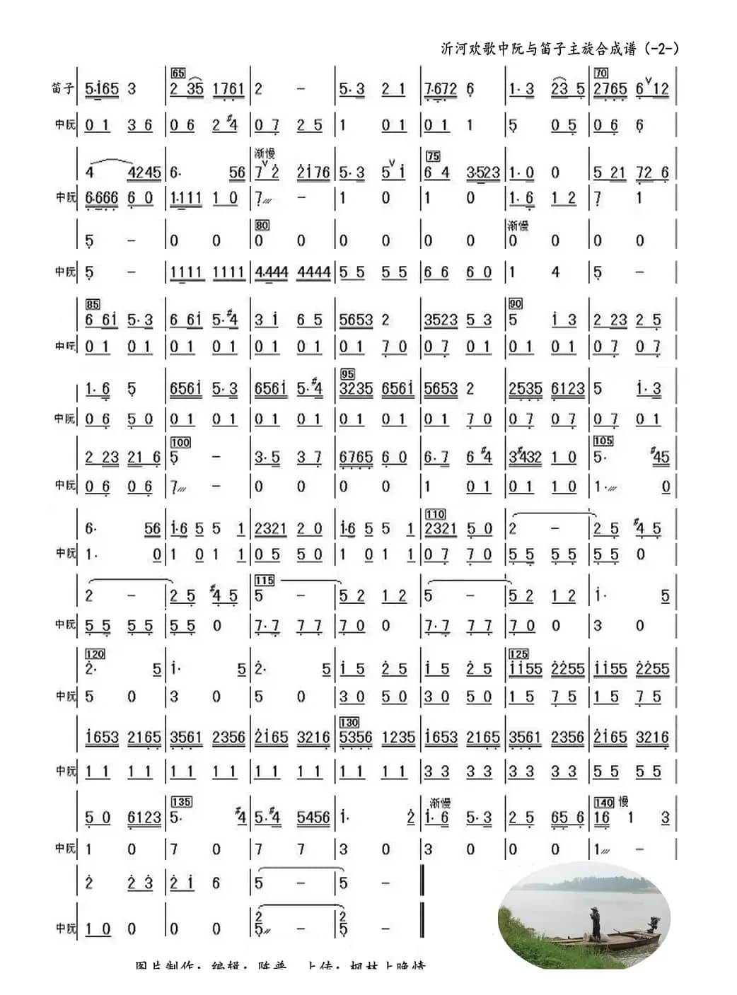 沂河欢歌（中阮与笛子主旋合成谱）