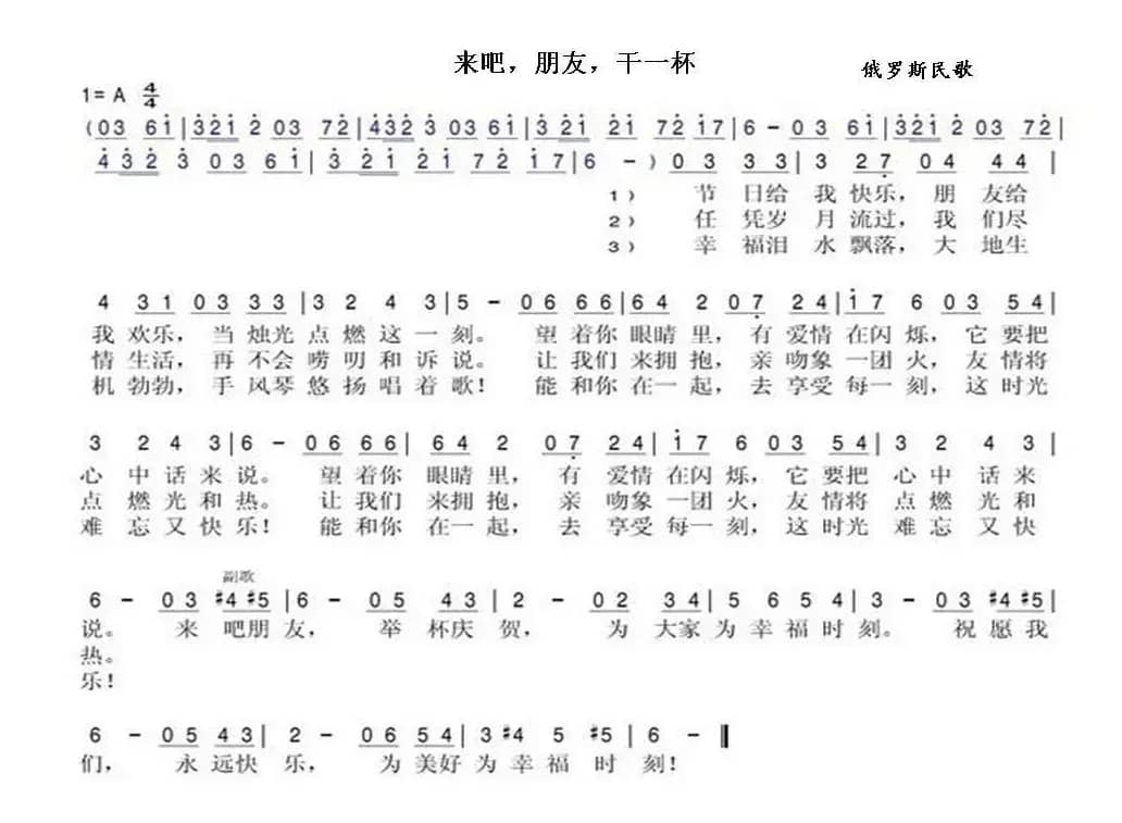 来吧朋友，干一杯！Давай дружок на посошок，（中俄简谱）