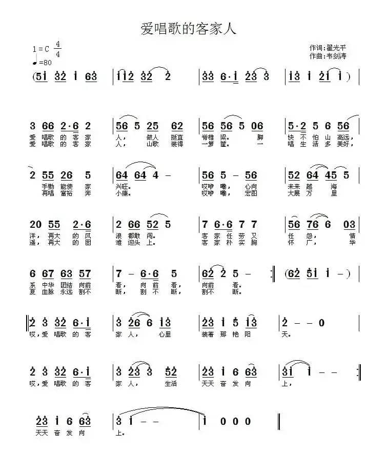 爱唱歌的客家人(翟光平词 韦剑涛曲)
