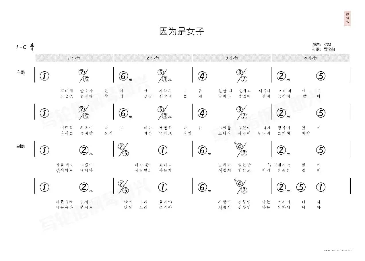 因为是女子（简和谱）