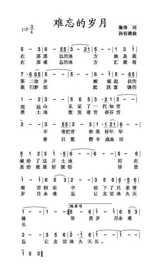 难忘的岁月（集体词 孙有清曲）