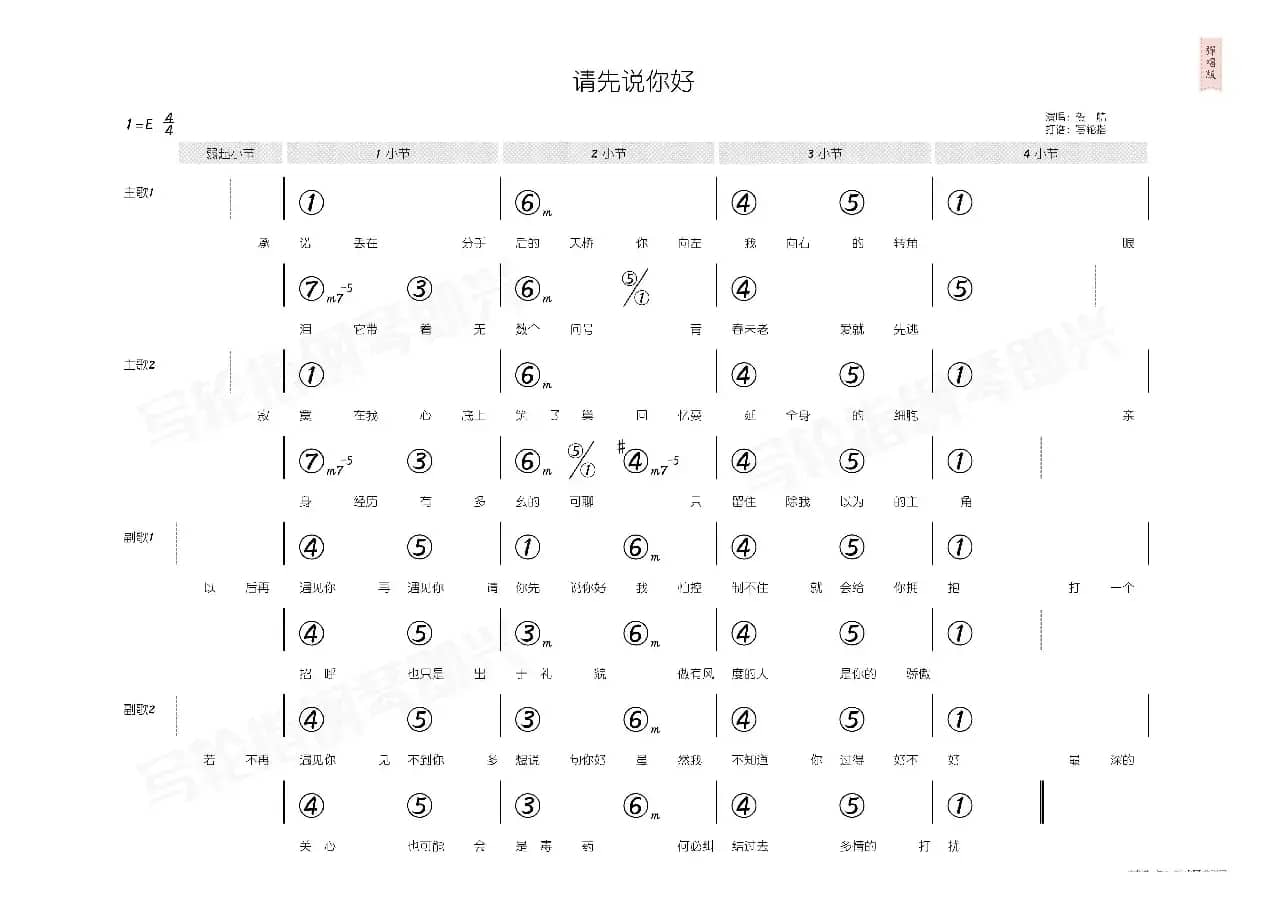 请先说你好（简和谱）