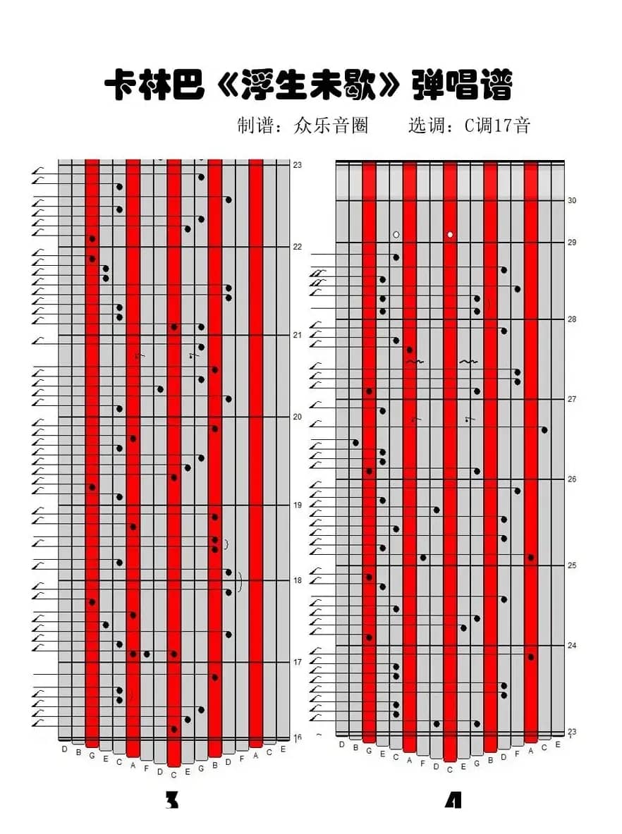 浮生未歇（17音卡林巴琴谱、弹唱演奏）