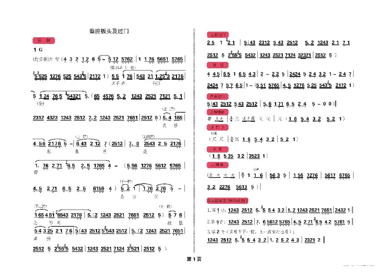 秦腔板头及过门音乐