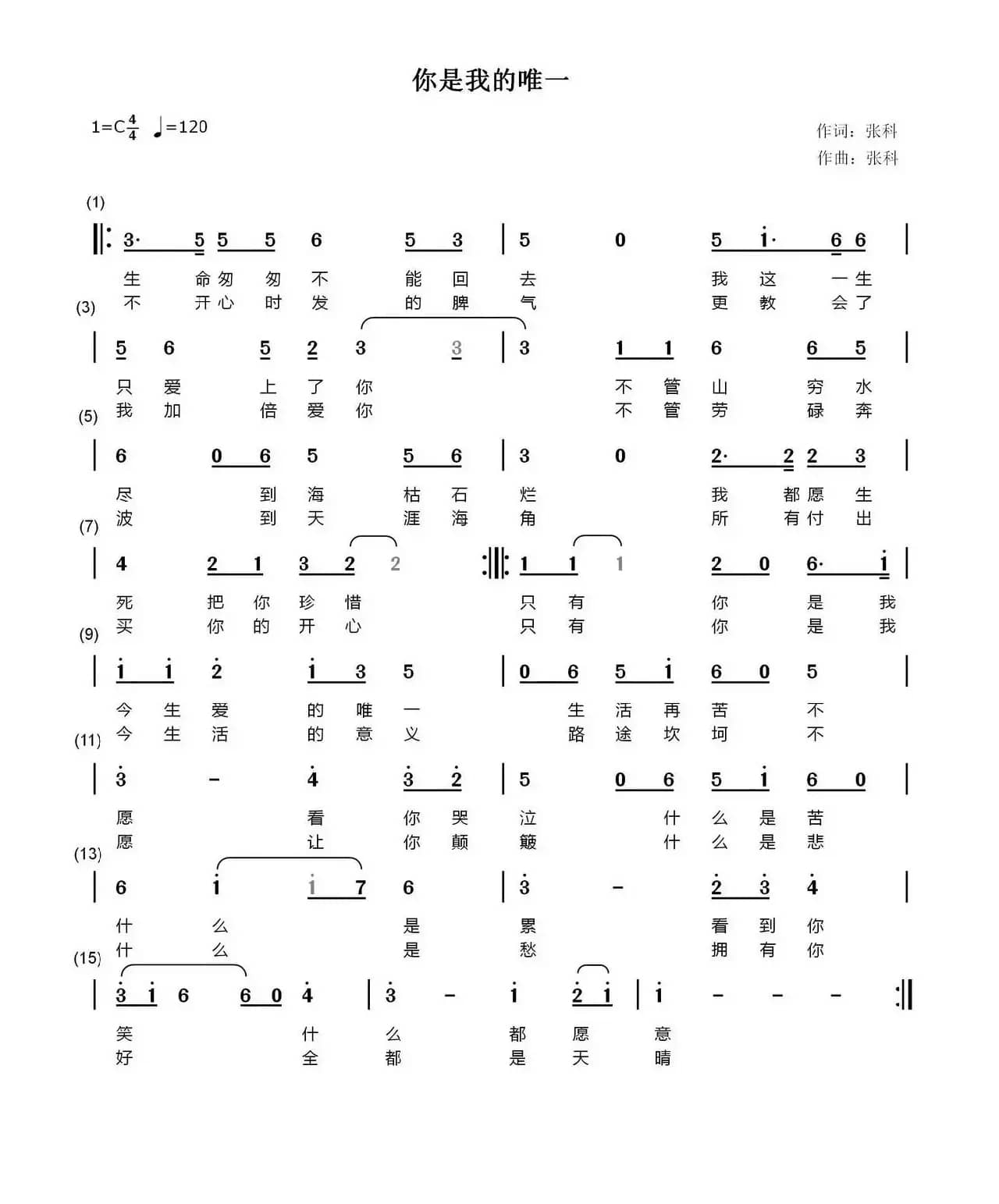 你是我的唯一（张科词 张科曲）