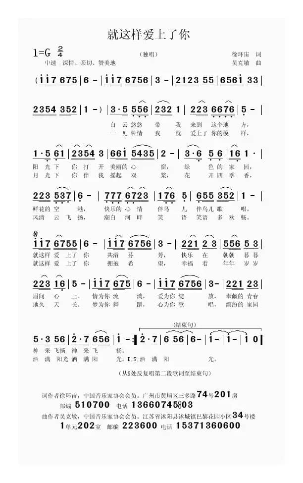 就这样爱上了你（徐环宙词 吴克敏曲）