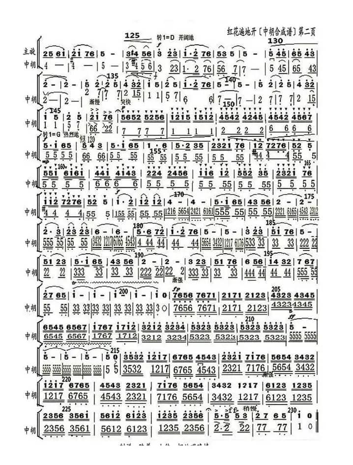 大寨红花遍地开（中胡合成谱）