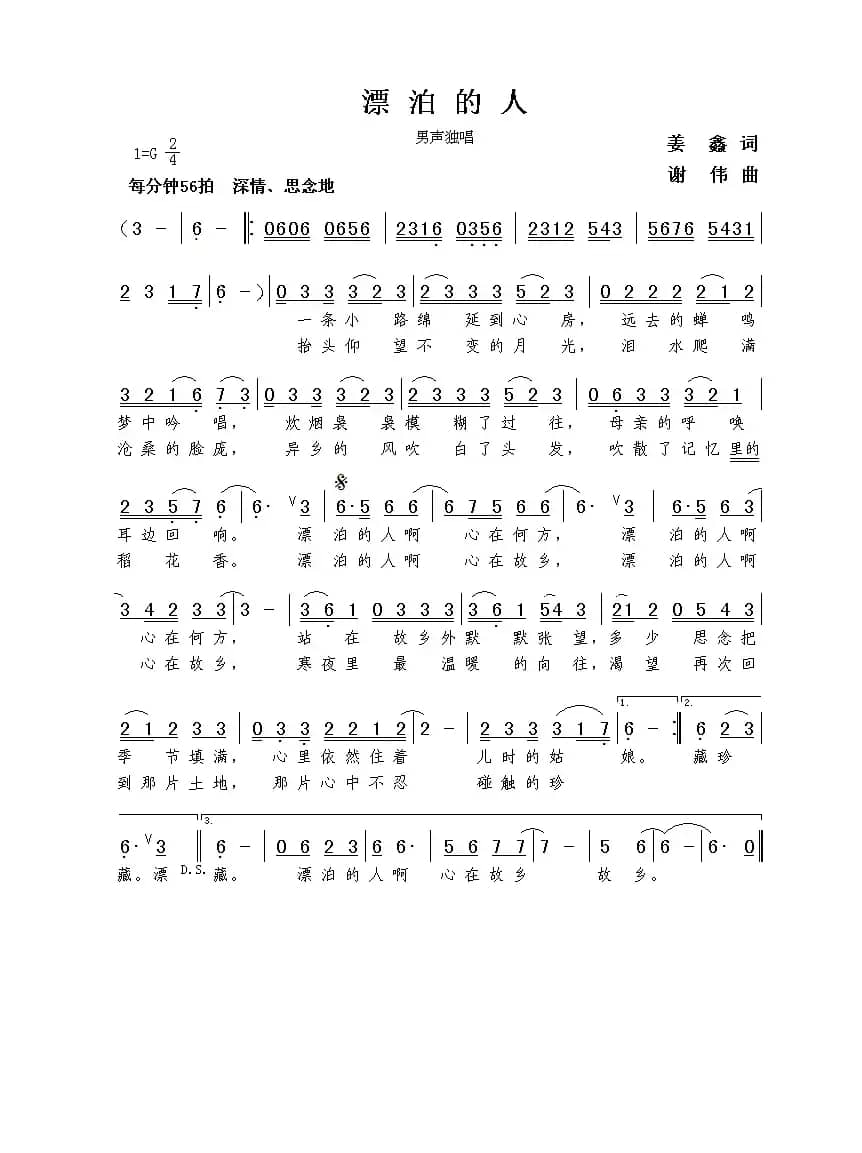 漂泊的人（姜鑫词  谢伟曲）