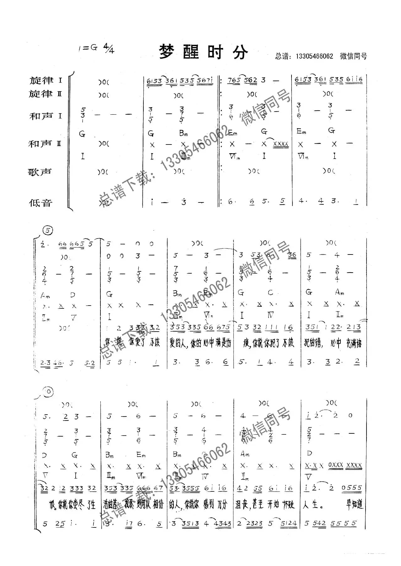 梦醒时分（乐队总谱）