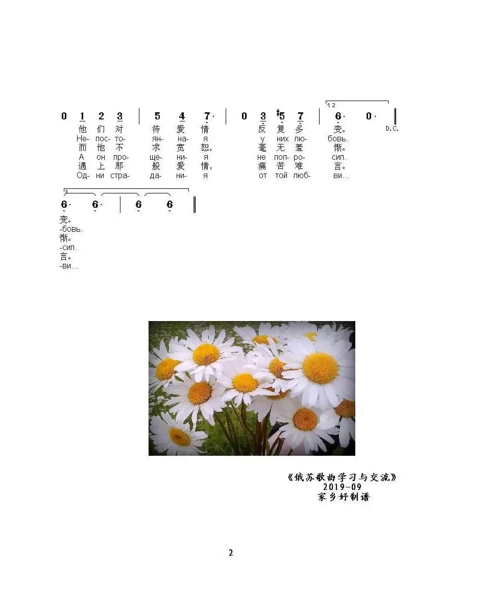 甘菊躲在一边Ромашки спрятались（中俄简谱）