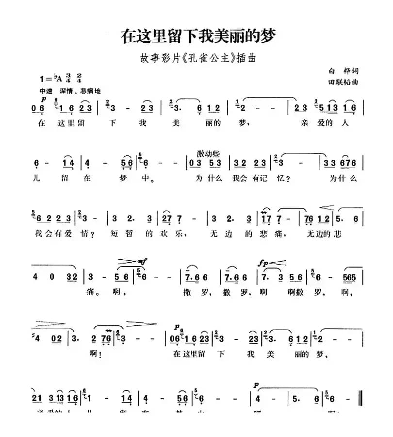 在这里留下我美丽的梦（故事影片《孔雀公主》插曲）