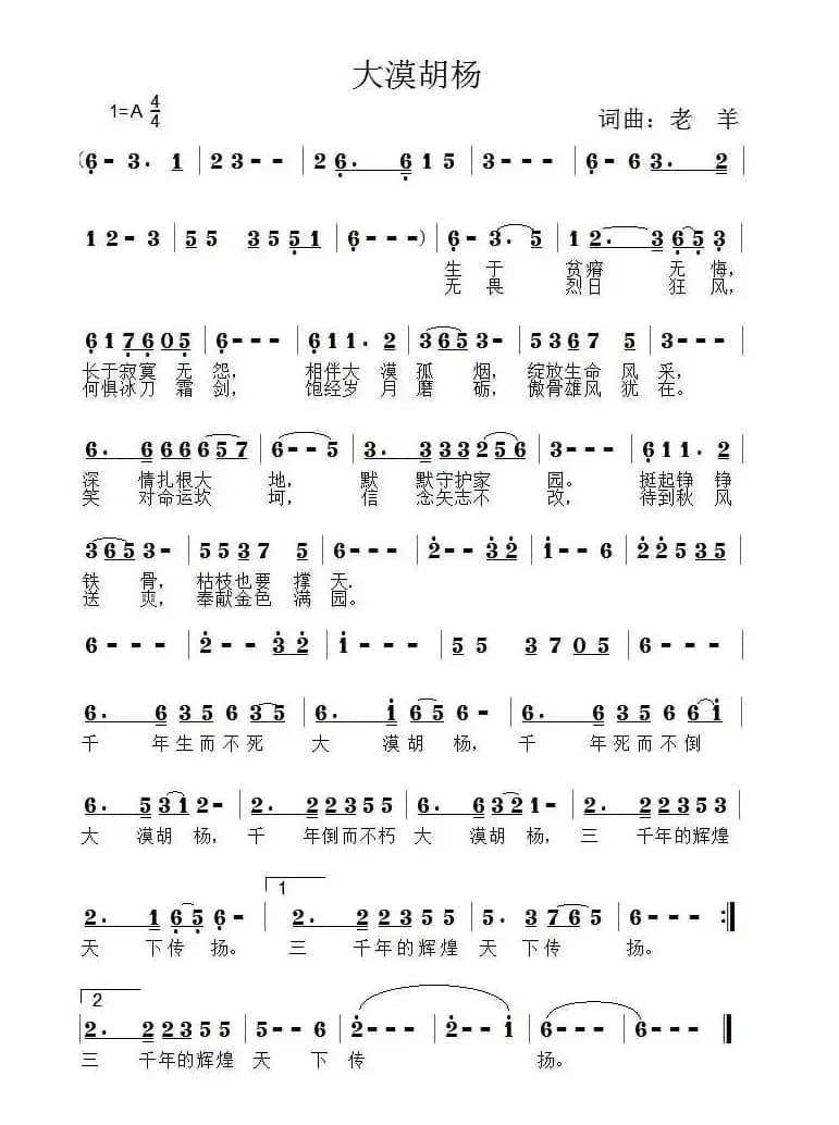 大漠胡杨（老羊词曲）