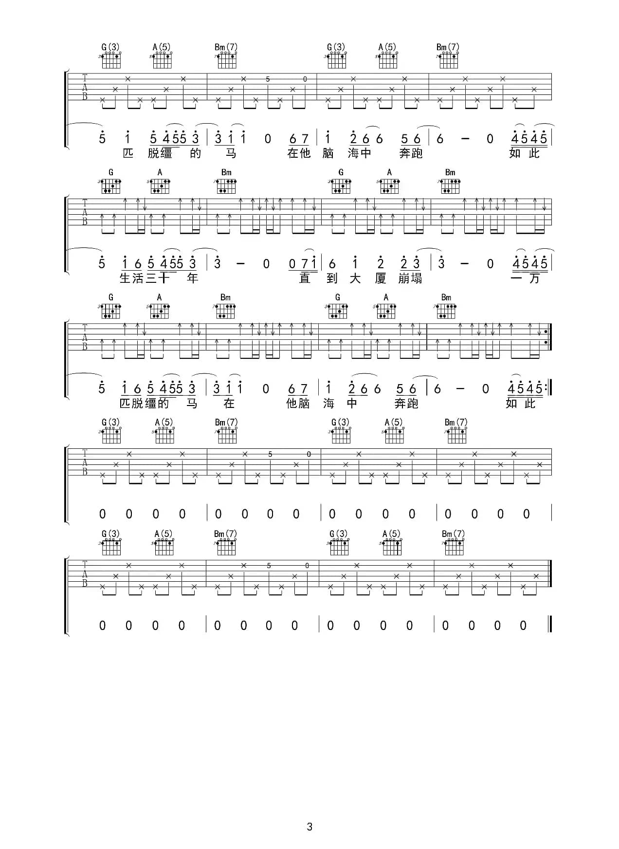 杀死那个石家庄人（免费吉他谱）