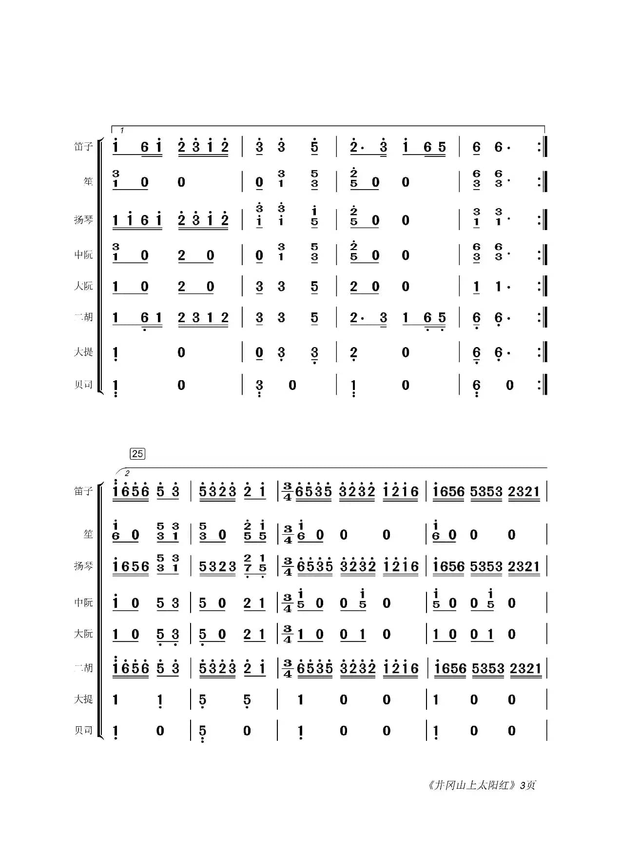 井冈山上太阳红（民乐合奏总谱）