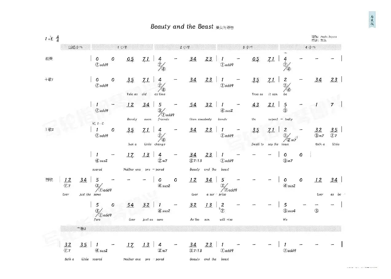 Beauty and the Beast（简和谱）