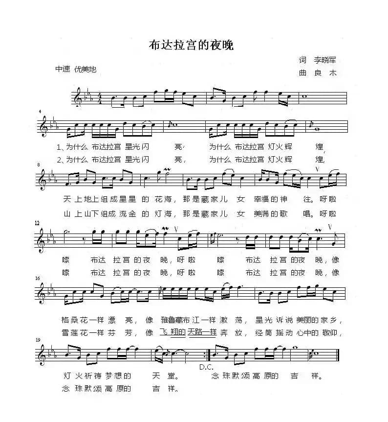 布达拉宫的夜晚(五线谱)