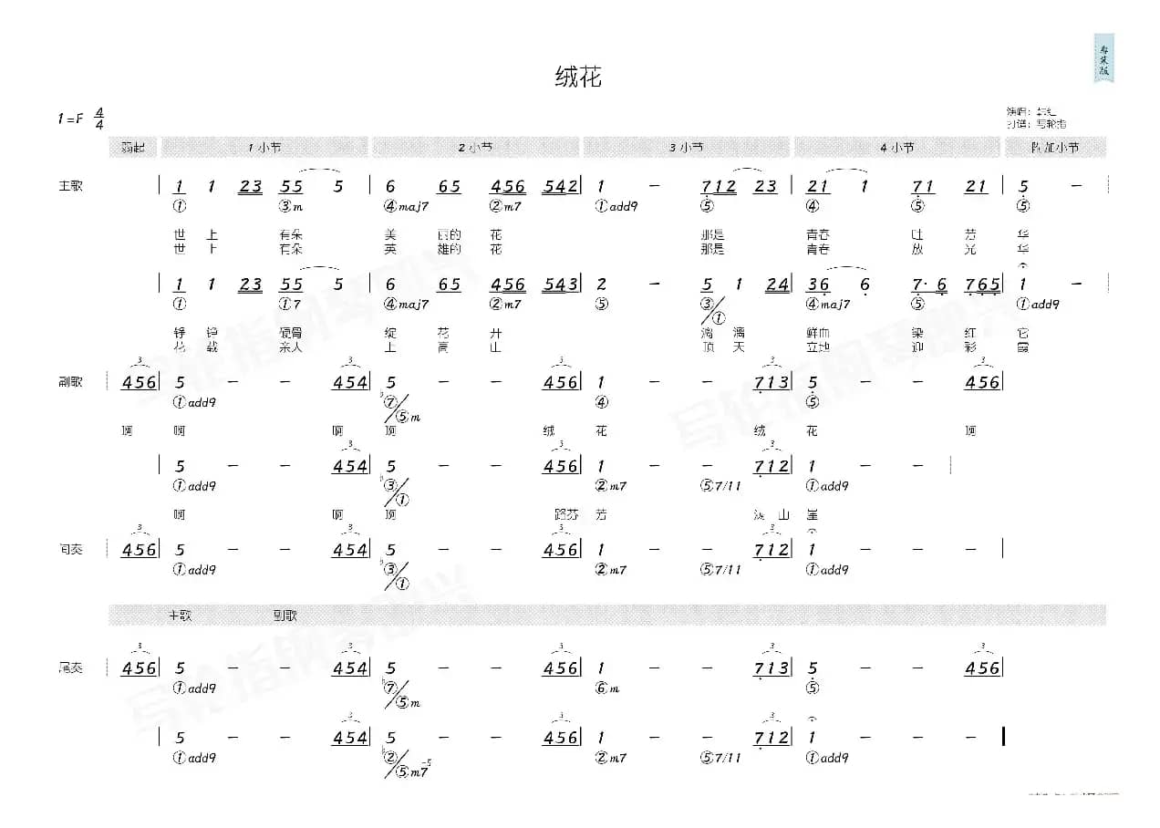 绒花（简和谱）