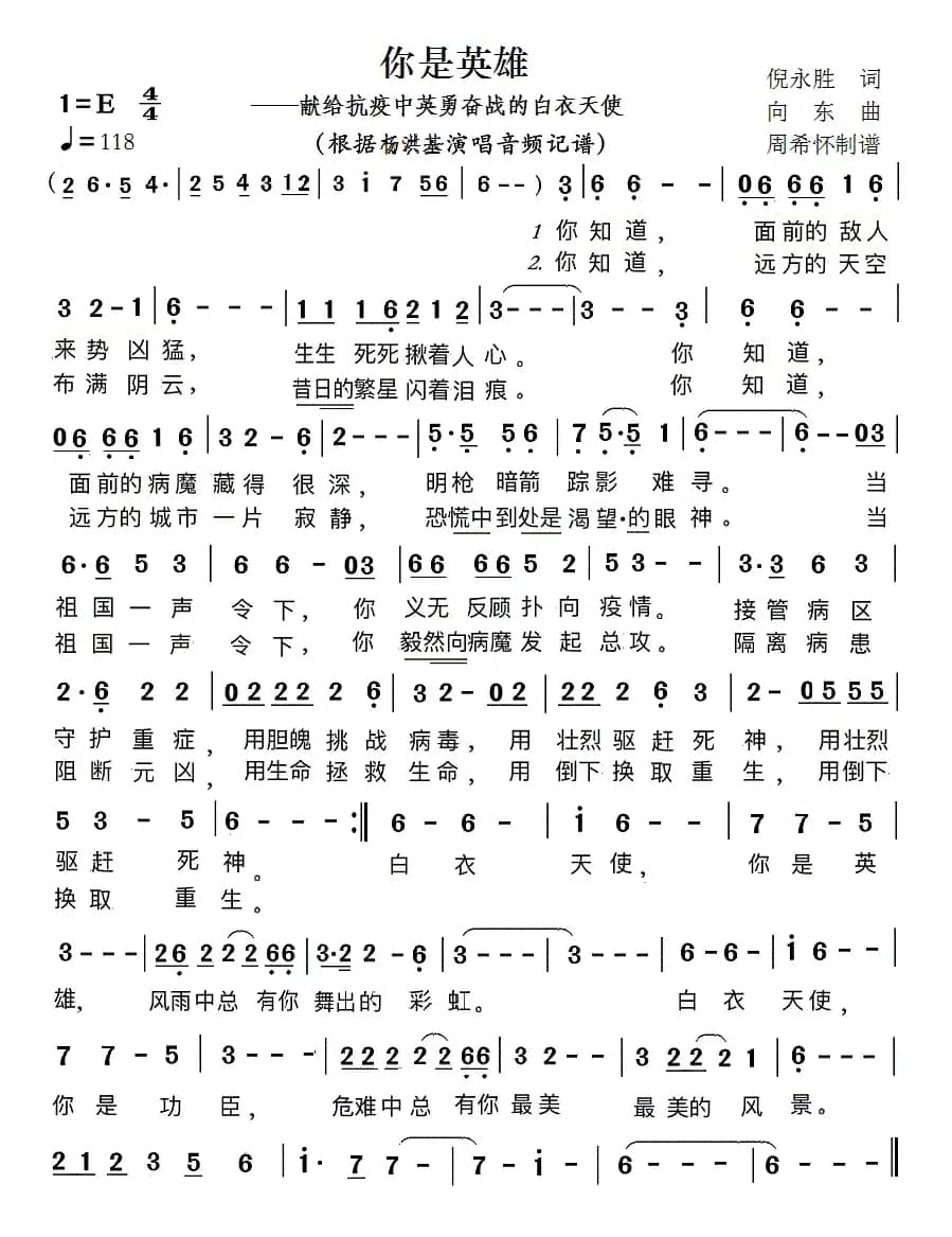 你是英雄（——献给抗疫中英勇奋战的白衣天使）