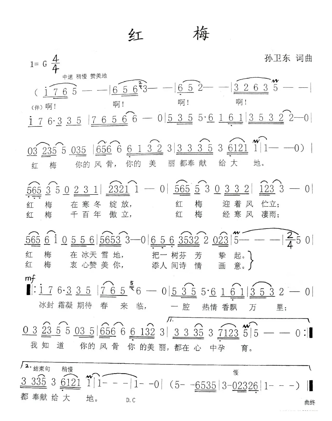 红梅（孙卫东词曲）