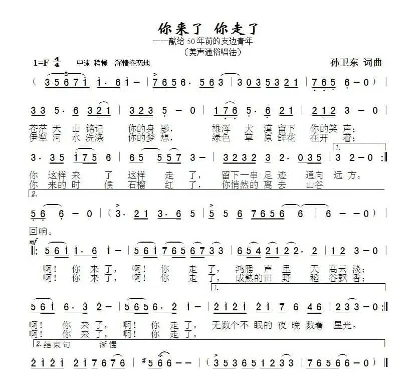 你来了你走了（孙卫东词曲）