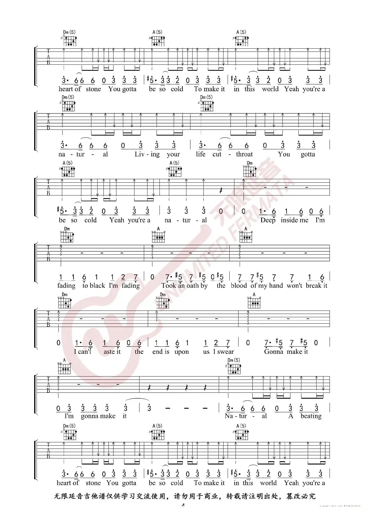 Imagine Dragons - Natural 吉他谱 梦龙乐队（无限延音编配）