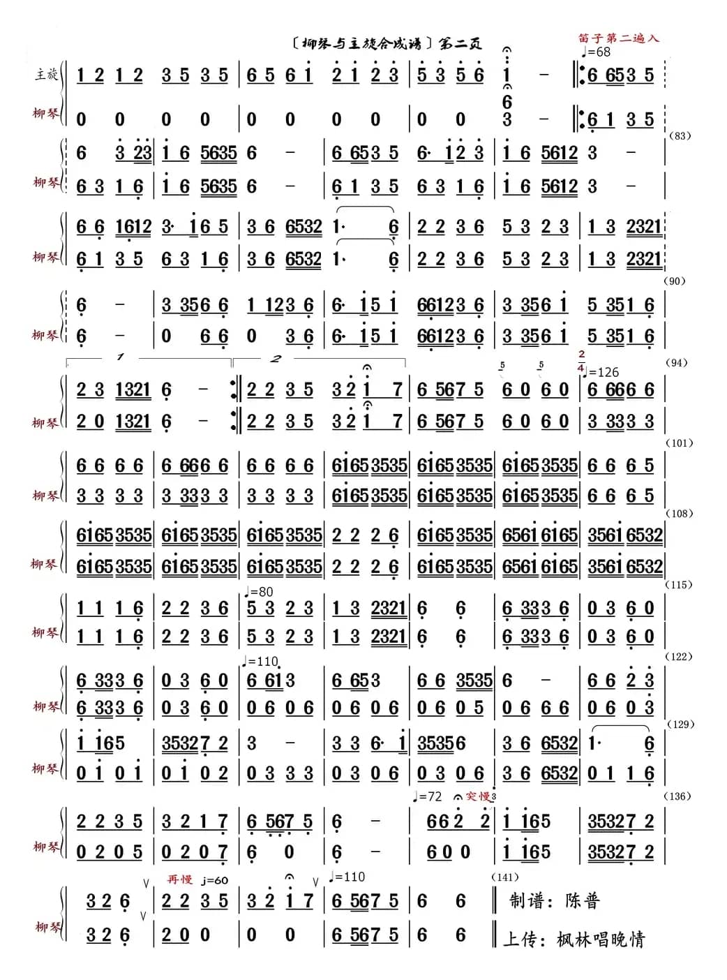 众手浇开幸福花（柳琴与主旋合成谱）