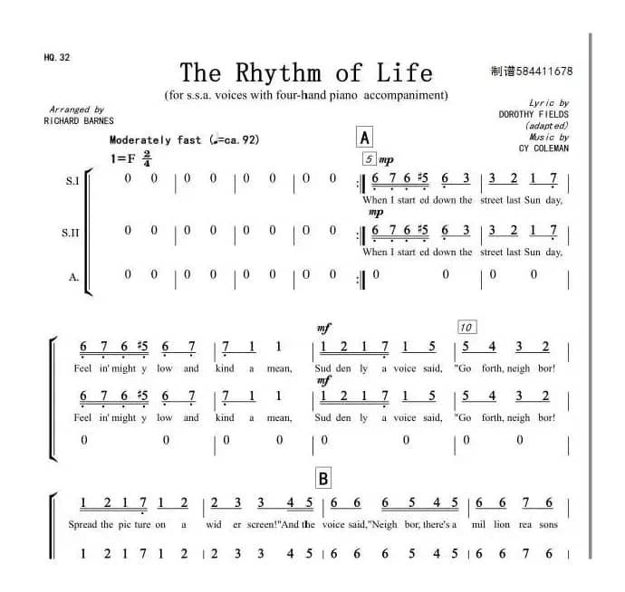 The rhythm of Life女声合唱谱（三声部）