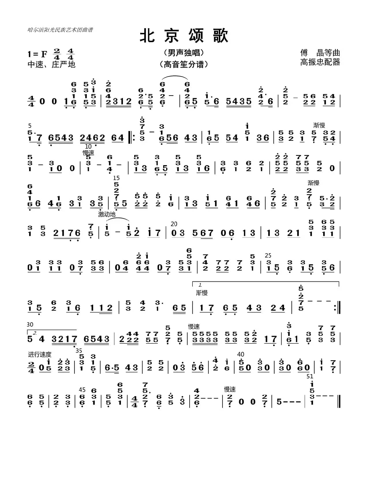 北京颂歌（高音笙分谱）