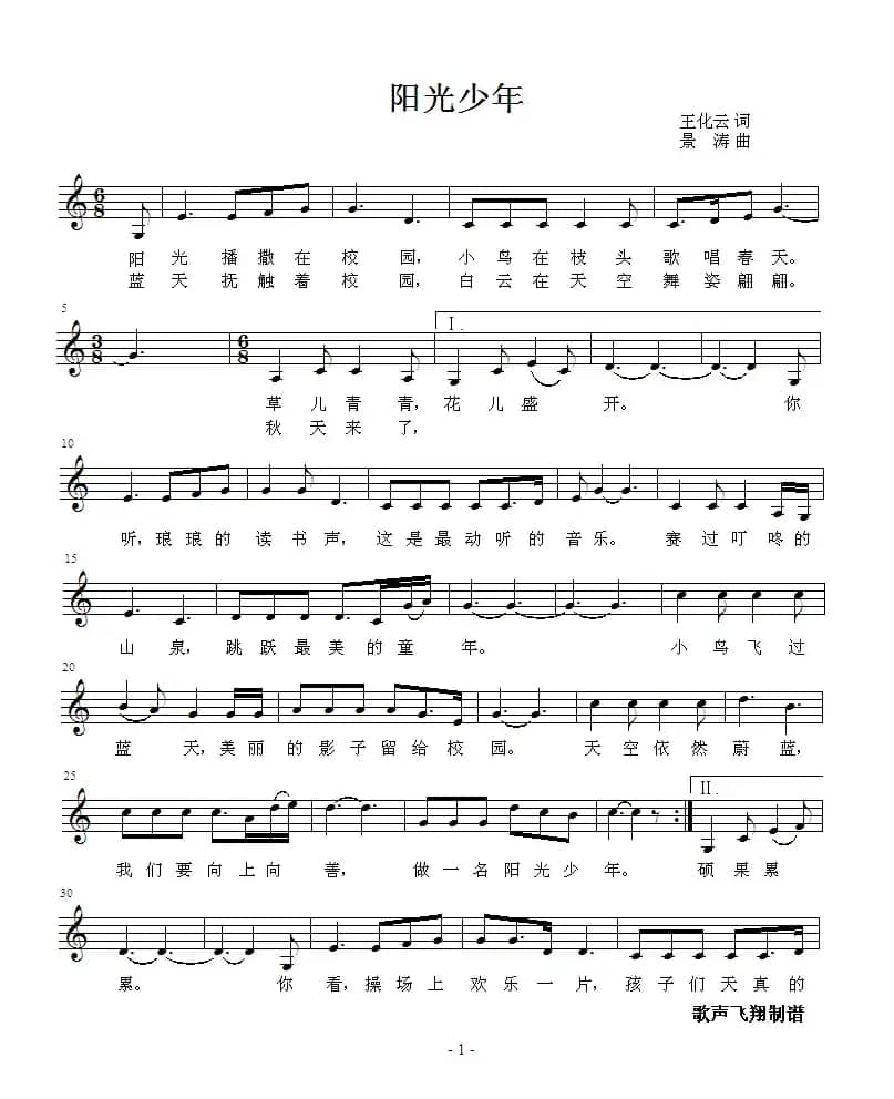 阳光少年（王化云词 景涛曲）