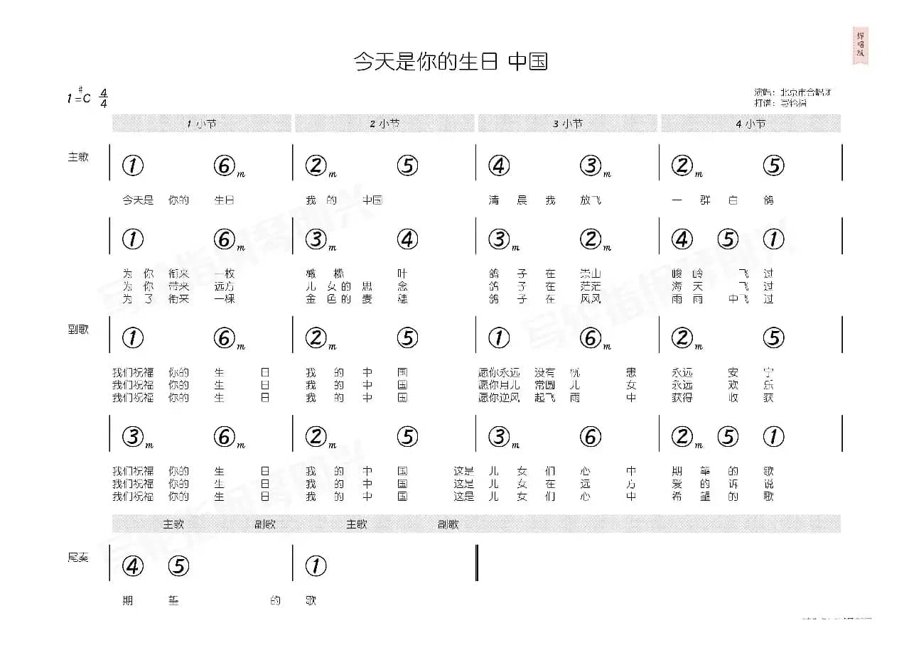 今天是你的生日中国（简和谱）