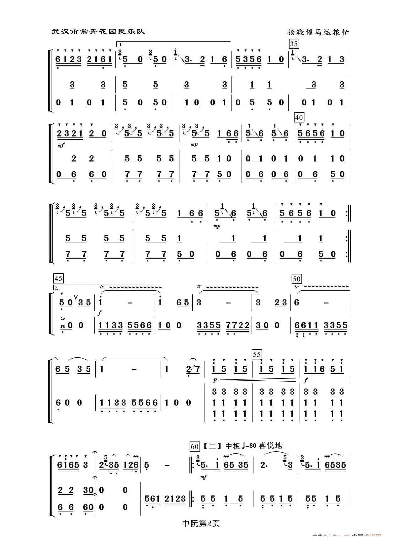 扬鞭催马运粮忙（中阮分谱）
