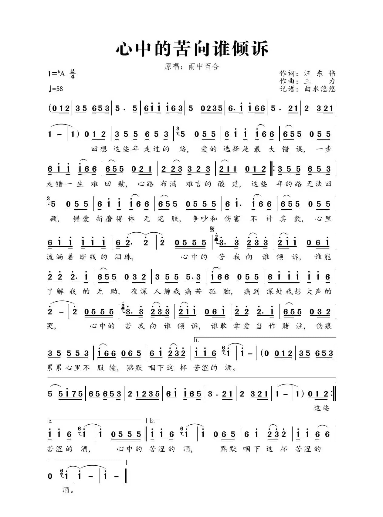 心中的苦向谁倾诉