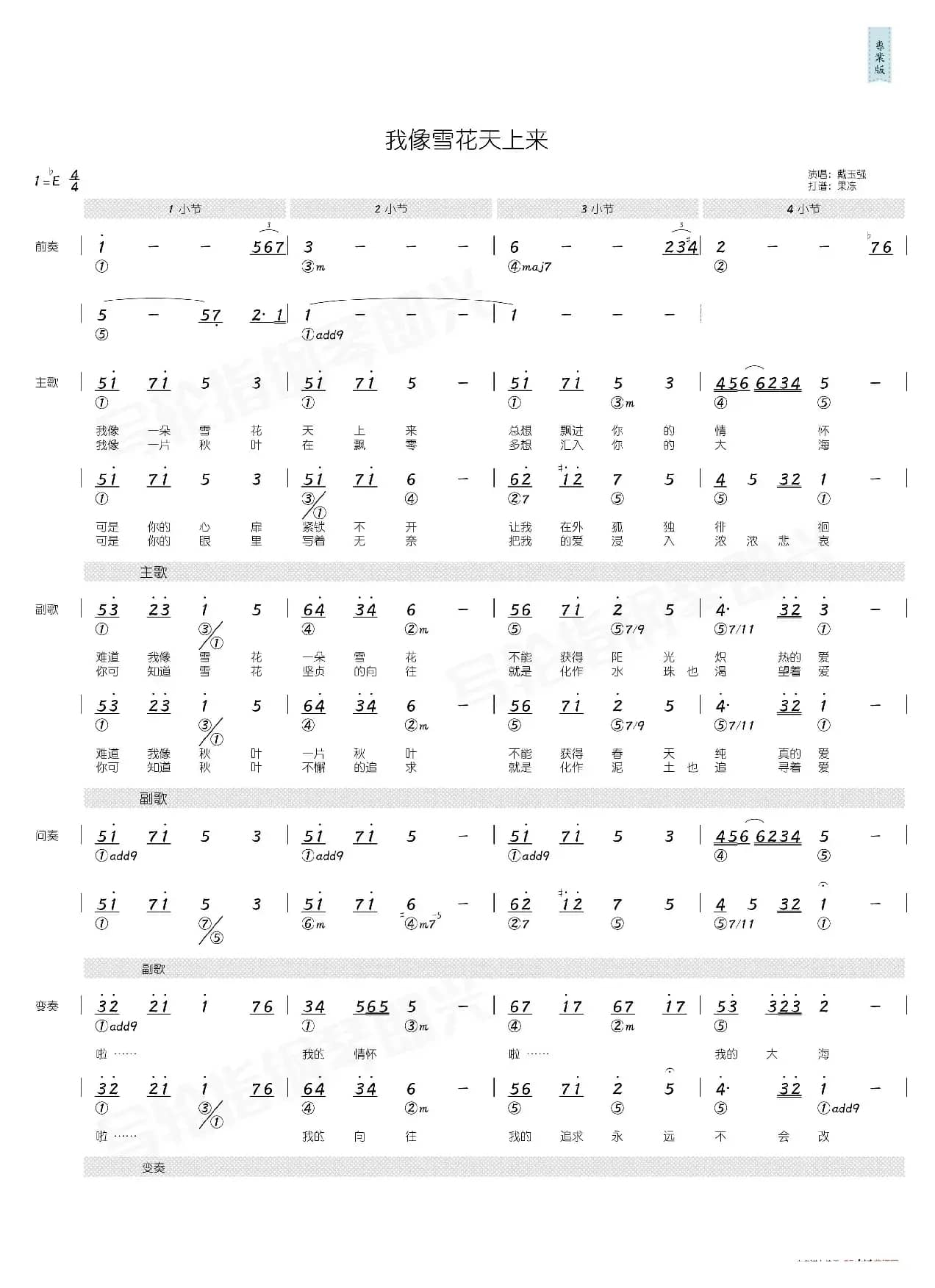 我像雪花天上来（简和谱）