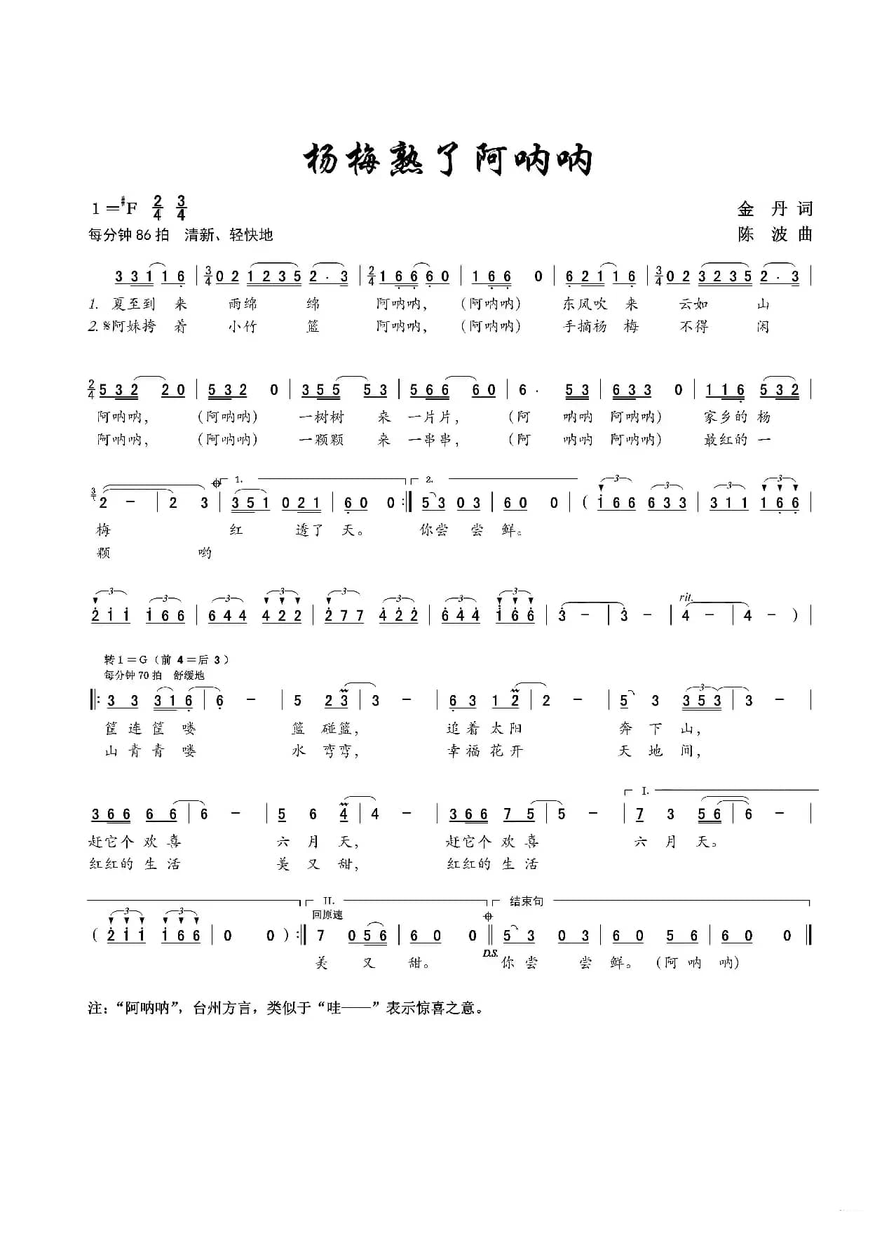 杨梅熟了啊呐呐（金丹词  陈波曲）