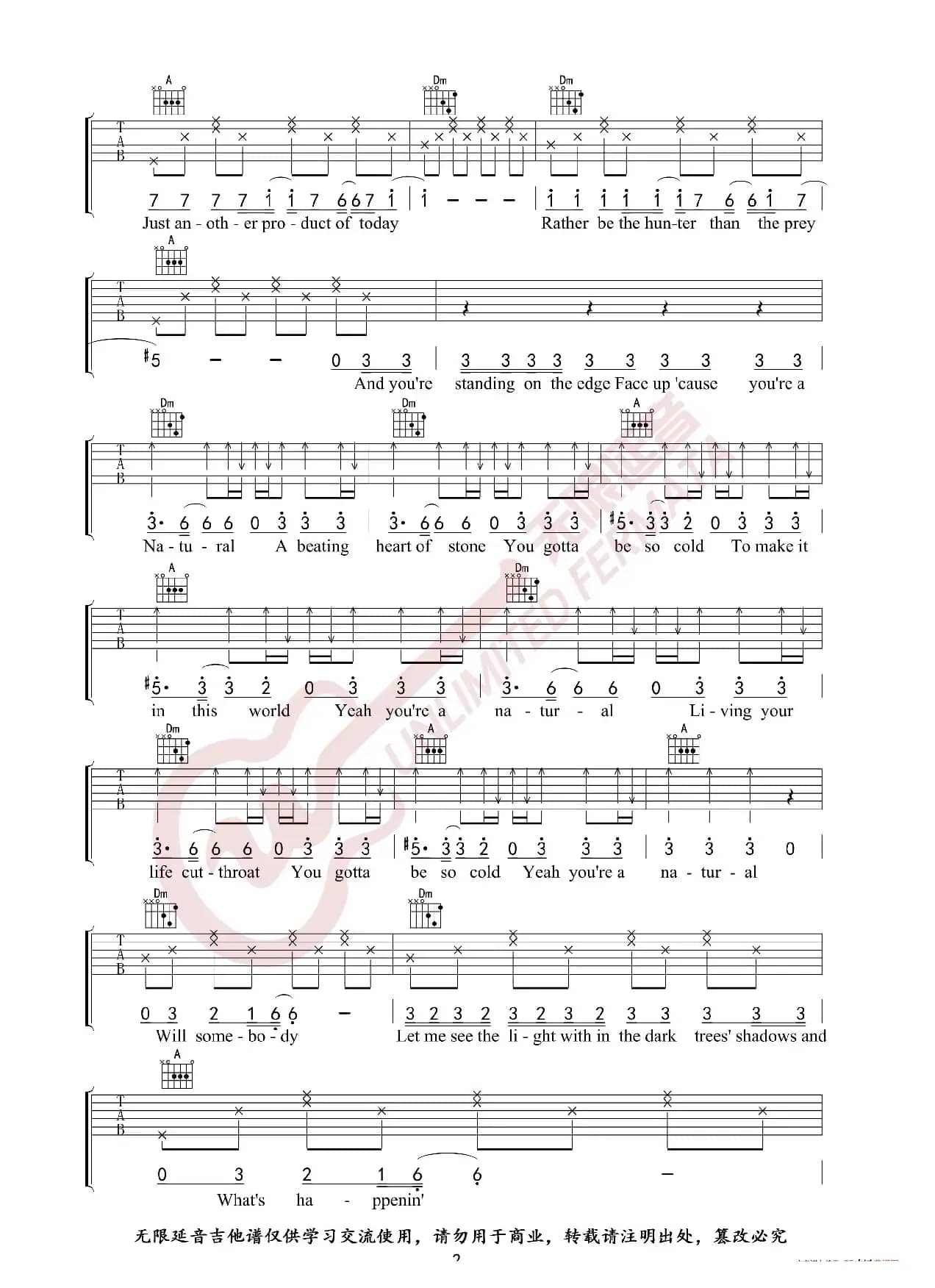 Imagine Dragons - Natural 吉他谱 梦龙乐队（无限延音编配）