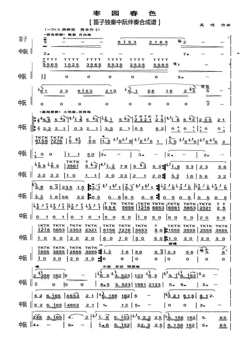 枣园春色（中阮与笛子主旋合成谱）