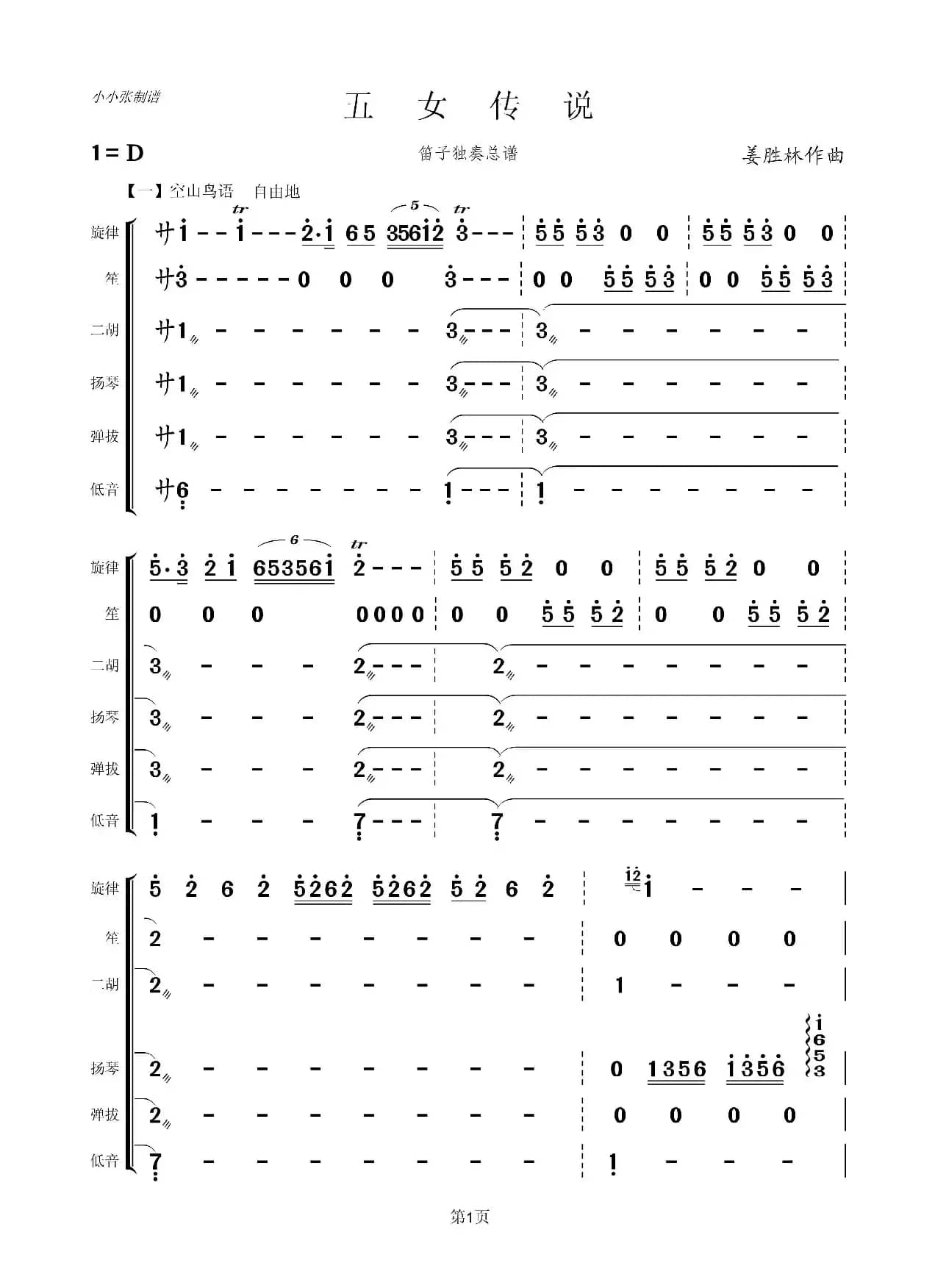 五女传说（笛子独奏+乐队伴奏总谱）