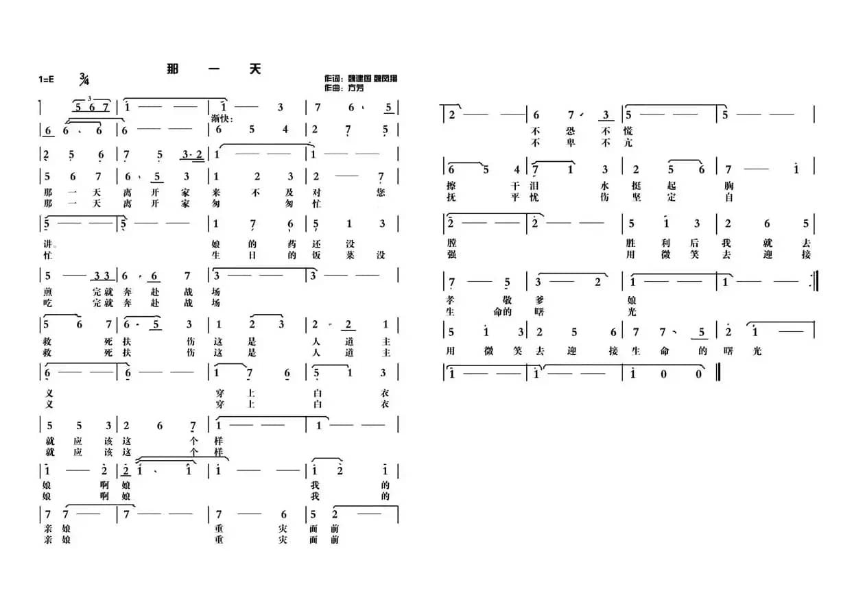 那一天（魏建国词 方芳曲）