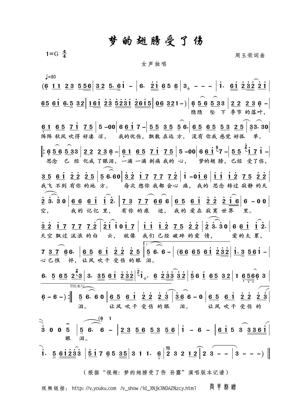 梦的翅膀受了伤（周玉荣词曲）