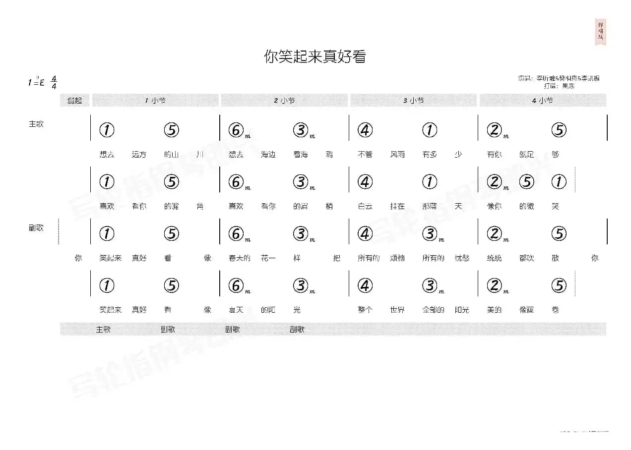 你笑起来真好看（简和谱）