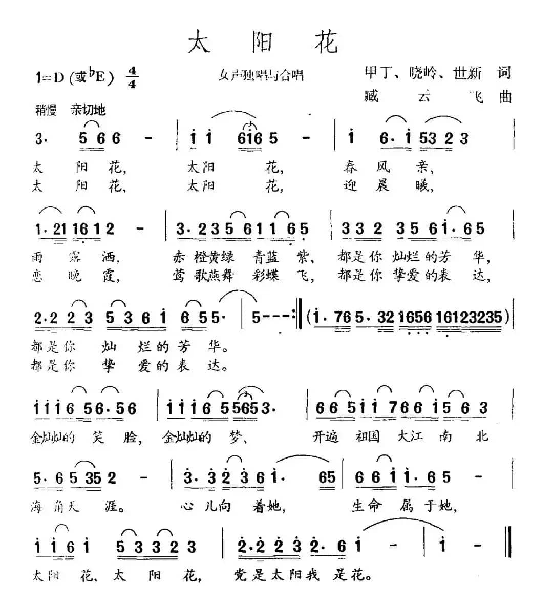 太阳花（甲丁 晓岭 世新词 臧云飞曲）