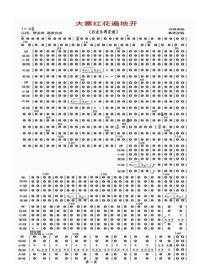 大寨红花遍地开（打击乐两页谱）